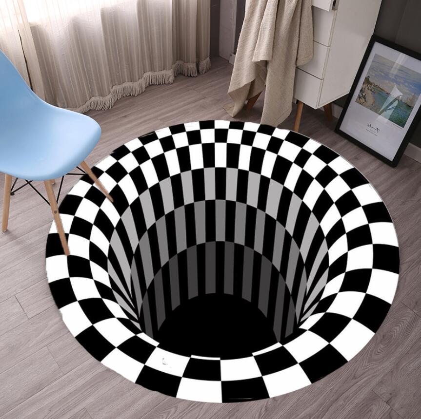 기하학 침실 러그, 블랙 화이트 그리드 인쇄, 3D 환 - Commercial Fabric Printing 리뷰 및 가격